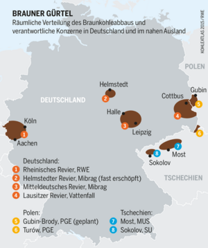 Deutschlands Braunkohlereviere liegen im Westen und Osten.