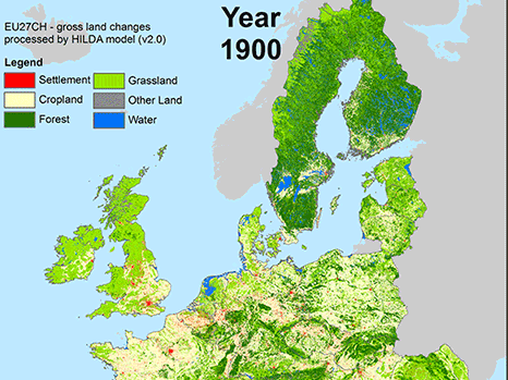 Veränderungen der Landnutzung in Europa 1900-2010. (Bild: Richard Fuchs)