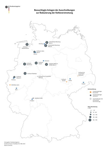 Karte Deutschlands mit eingetragenen Orten der Kraftwerksabschaltungen