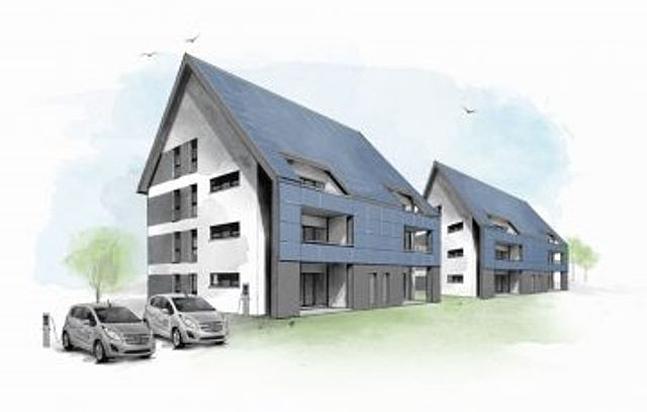 Möglichst energieautark sollen diese Mehrfamilienhäuser in Cottbus nach Fertigstellung sein. (Bildquelle: Timo Leukefeld und eG Wohnen 1902)