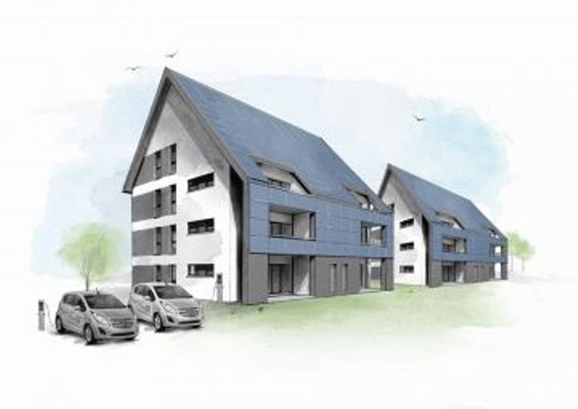 Möglichst energieautark sollen diese Mehrfamilienhäuser in Cottbus nach Fertigstellung sein. (Bildquelle: Timo Leukefeld und eG Wohnen 1902)