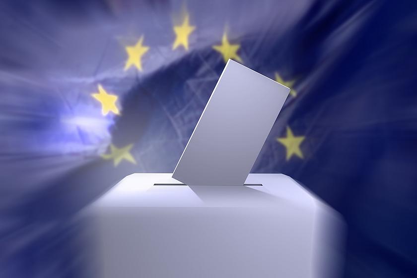 Collage einer Wahlurne mit Europäischer Flagge im Hintergrund.
