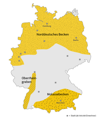 Regionen in Deutschland mit hohem Erdwärme-Potenzial.
