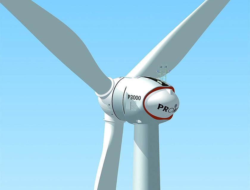 Die PROKON Regenerative Energien eG betreibt insgesamt 55 Windparks mit 328 Windkraftkraftanlagen. (Grafik: Prokonart, CC BY-SA 3.0, https://commons.wikimedia.org/wiki/File:Windkraftanlage_PROKON_P-3000_01.jpg)