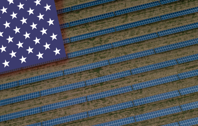 USA-Flagge vor Solarpark