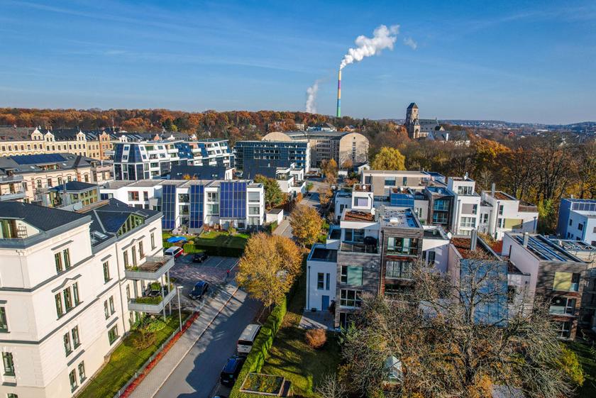 Ludftaufnahme Chemnitz Schlossviertel mit Solarthermieanlagen