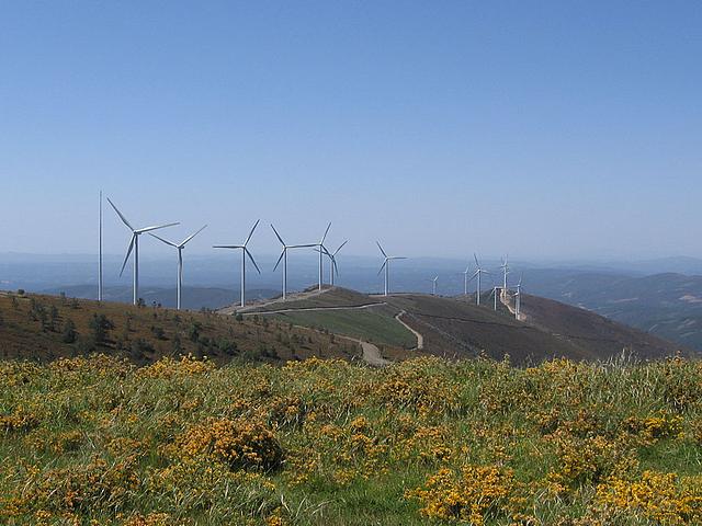 Vom 7. bis 11. Mai deckten die Erneuerbaren Energien in Portugal erstmals den gesamten Strombedarf des Landes. (Foto: CorreiaPM, wikimedia commons, public domain, https://en.wikipedia.org/wiki/File:ParqueEolicoLousa.JPG)