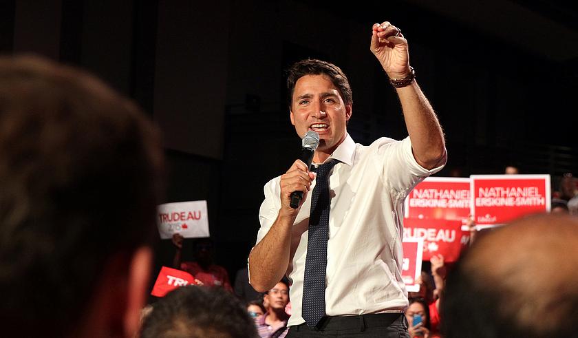Bild von Justin Trudeau bei einem Wahlkampfauftritt