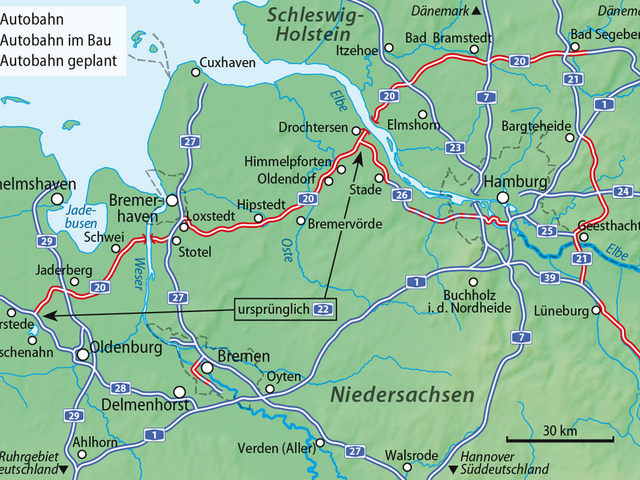 Karte Planung Bundesautobahn A20
