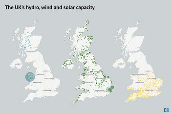 Großbritanniens Wasser-, Wind- und Solarkapazitäten