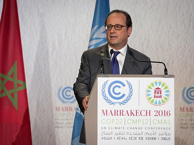 Präsident François Hollande kündigte auf der UN-Klimakonferenz COP22 im marokkanischen Marrakesch Frankreichs Kohleausstieg bis 2023 an. (Foto: © <a href="https://www.flickr.com/photos/unfccc/30887776602/">United Nation Framework Convention on Climate