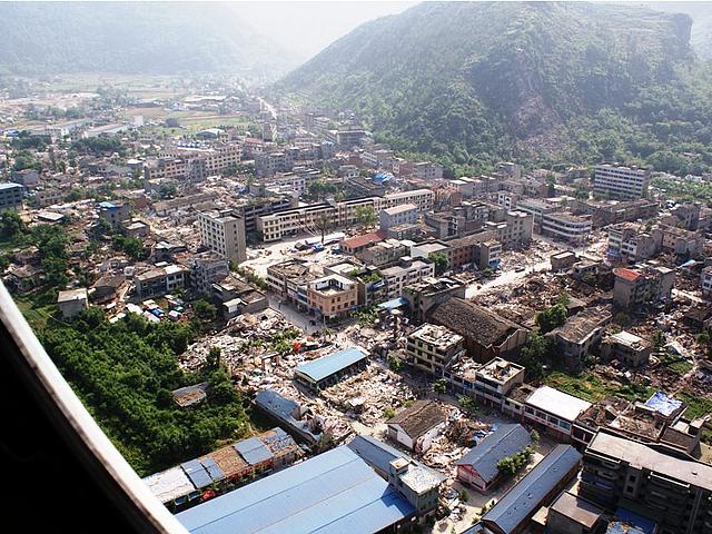 Vom Erdbeben zerstörte Stadt in der Provinz Sichuan in China