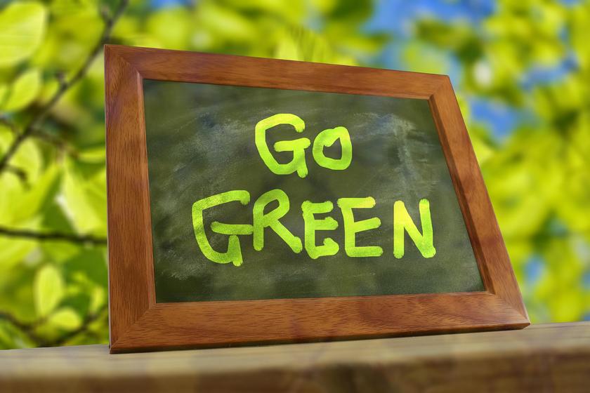Schild mit Aufschrift „Go Green
