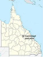 Karte von Queensland mit der künftigen Kohlemine-