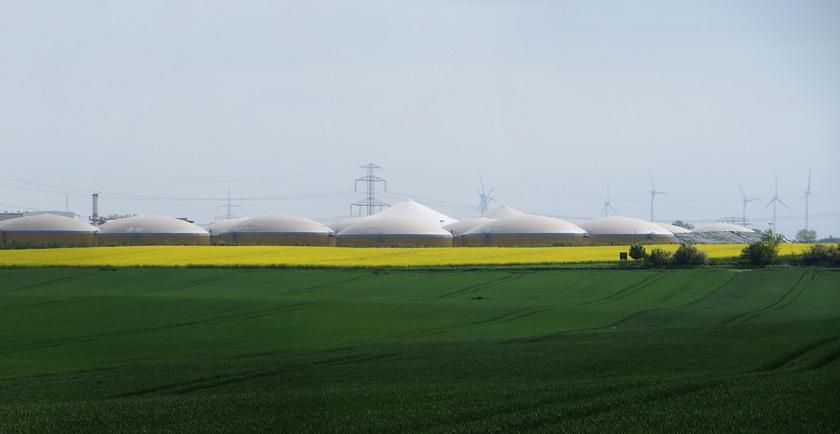 Biogasanlage, Biogas, Biomasse, Strommast