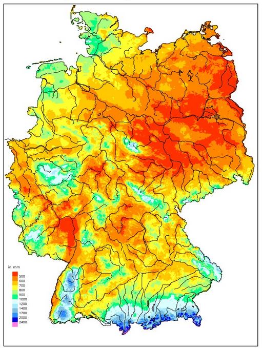 Niederschlagmengen 2020 in Deutschland